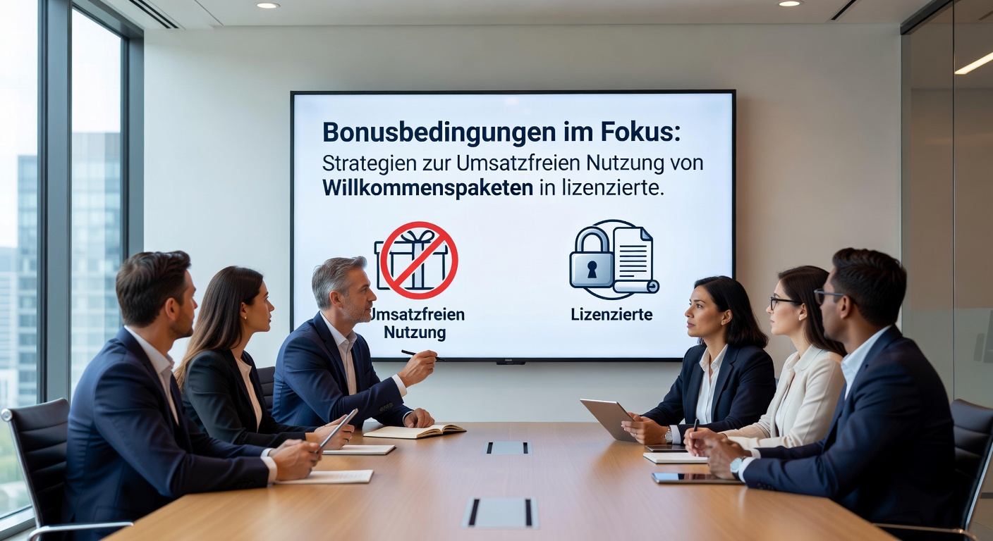 Grafik mit Strategien zur umsatzfreien Bonusnutzung, einschließlich Lizenzen und Bedingungs-Icons auf einem modernen Smartphone-Display